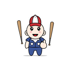 Cute men character wearing baseball costume.