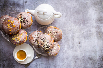 Gourmet Homemade Polish Paczki Donuts with coffee
