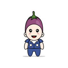 Cute men character wearing eggplant costume.