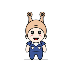 Cute men character wearing snail costume.