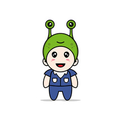 Cute men character wearing frog costume.