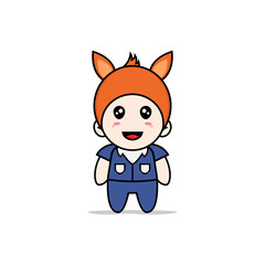 Cute men character wearing fox costume.