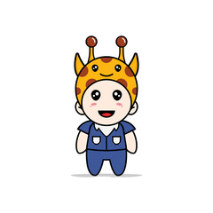 Cute men character wearing giraffe costume.