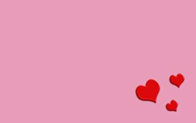 Pink background with red hearts. Love and Valentines day concept.
