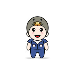 Cute men character wearing seals costume.