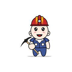 Cute men character wearing miners costume.