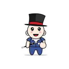 Cute men character wearing magician costume.