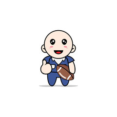 Cute men character holding a rugby ball.