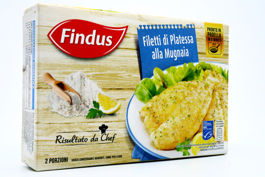 Italy &ndash; February 11, 2021: FINDUS Plaice fillets. Findus is a frozen food brand of Nomad Foods Group