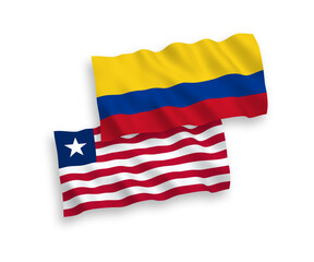 Flags of Liberia and Colombia on a white background