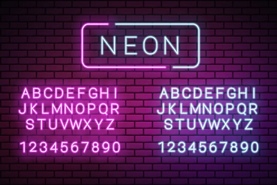 Blue and pink neon alphabet letters vector illustration