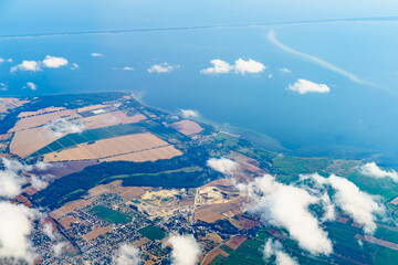 View from an airplane window to Baltic Sea