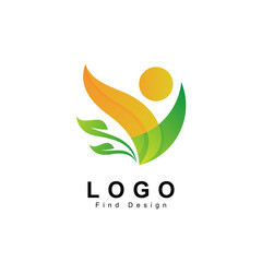 people logo with leaf, healthy care nature design