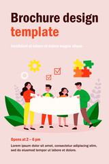Young people with advertising poster. Students standing together and holding blank banner flat vector illustration. Holiday and event concept for banner, website design or landing web page