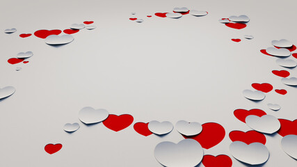 Paper Heart background. White and Red Valentine's day Wallpaper with cut-out love hearts. 3D Render 