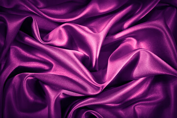  Purple silk satin background. Liquid wave effect. Soft wavy folds on shiny fabric. Luxurious fabric backdrop with copy space for design.   