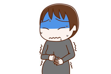 お腹が痛くて真っ青になっている妊婦