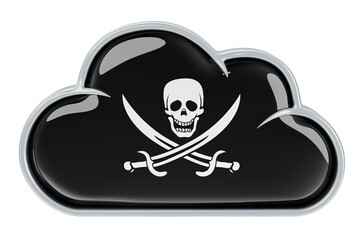 Cloud storage with piracy flag, 3D rendering