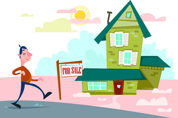 Obraz na płótnie Canvas The house is for sale. Cartoon style. Vector illustration.