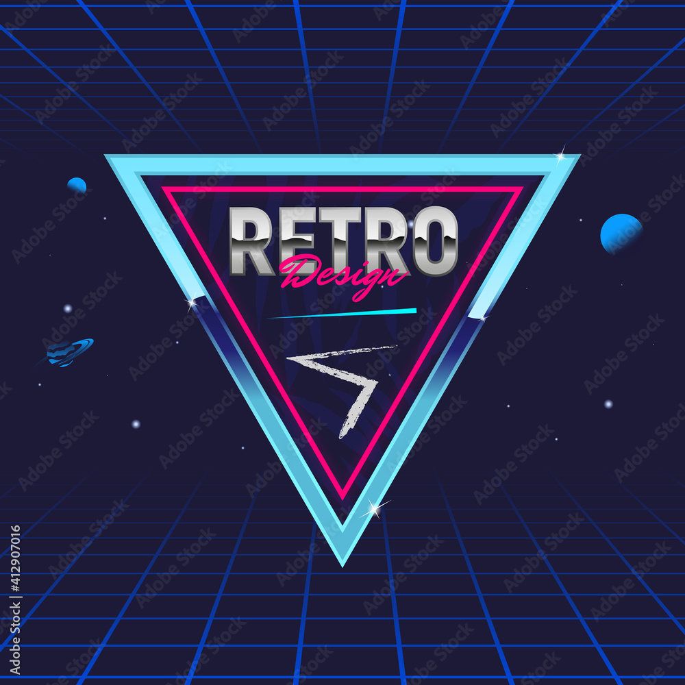 Wall mural retro 80's frame. triangle abstract frame. template for social media. hipster design. retro 80's log