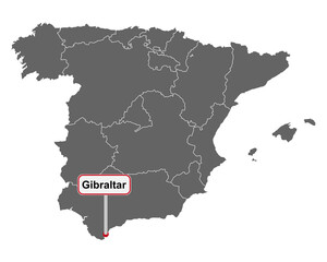Landkarte von Spanien mit Ortsschild Gibraltar