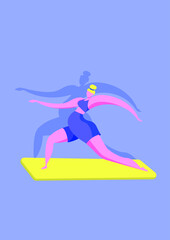 a girl with a bump of hair on her head is doing yoga on the mat. profession yoga coach. isolated vector image.