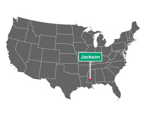 Jackson Ortsschild und Karte der USA