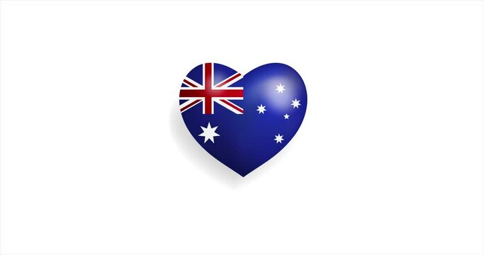 Heart beating with Australia flag. 3D Seamless Animation. Loopable animation of rendered heart on white background. For mailing, greeting card, web site, shop…