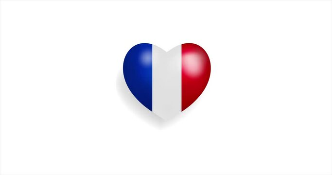 Heart beating with France flag. 3D Seamless Animation. Loopable animation of rendered heart on white background. For mailing, greeting card, web site, shop…