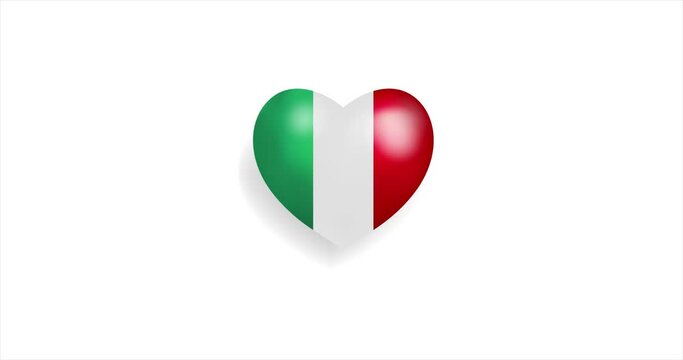 Heart beating with Italy flag. 3D Seamless Animation. Loopable animation of rendered heart on white background. For mailing, greeting card, web site, shop…