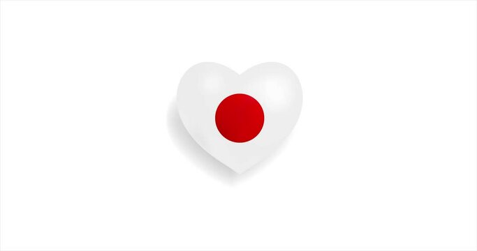Heart beating with Japan flag. 3D Seamless Animation. Loopable animation of rendered heart on white background. For mailing, greeting card, web site, shop…