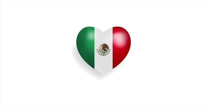 Heart beating with Mexico flag. 3D Seamless Animation. Loopable animation of rendered heart on white background. For mailing, greeting card, web site, shop…