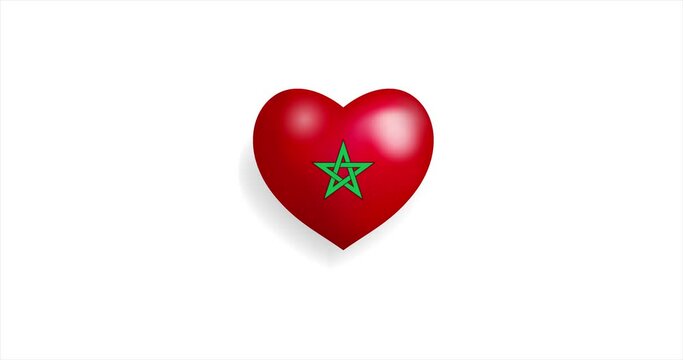 Heart beating with Moroccan flag. 3D Seamless Animation. Loopable animation of rendered heart on white background. For mailing, greeting card, web site, shop…