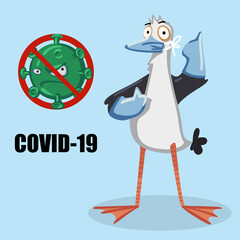 Seagull cute character illustration isolated COVID coronavirus virus mask gloves epidemic safety