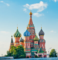 The Cathedral of Vasily the Blessed (Saint Basil's Cathedral) on Red square in summer day. Moscow. Russia