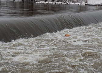 High tide in jena at saale river in winter 2021