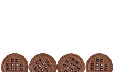 Round cookies on a white background. Empty space for text