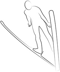 Vector ski jumper sportsman line icon of a sports set