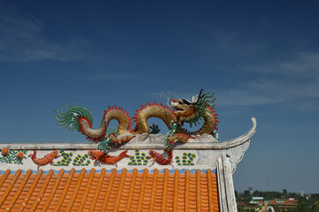 Beautiful Dragon Sculpture on The Roof in Wihan Thep Sathit Phra Kitthi Chalerm Shrine (Nacha Sa...
