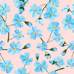 Seamless pattern with watercolor colors blue - forget-me-not