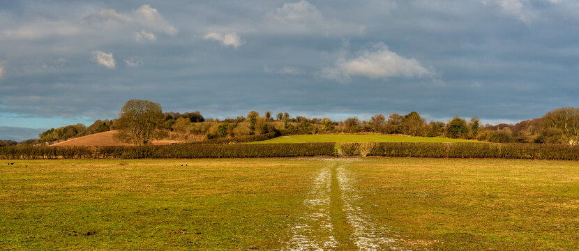 Pathway covered with frost in Chiltern Hills near Chesham, England 