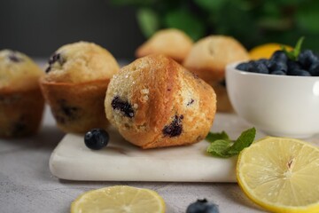 Homemade Lemon Blueberry Muffins, selective focus