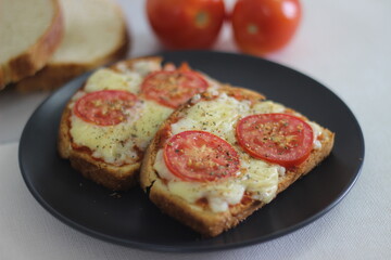 Pizza toast with home baked bread loaf