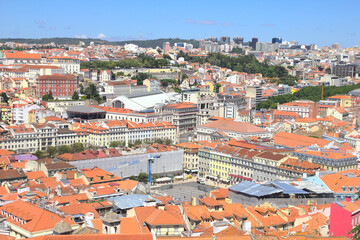 Fototapeta na wymiar Aerial view of Lisbon and the Dom Pedro IV square, Portugal
