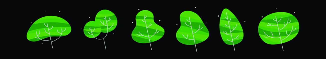 set of tree cartoon icon design template with various models. vector illustration isolated on black background