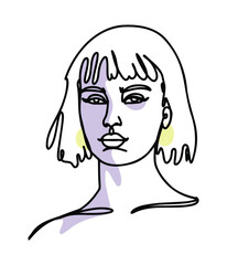 Abstract female portrait hand-drawn. Illustration for posters, t-shirts or advertising. Line drawing female portrait