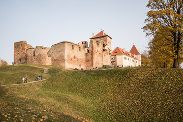 Obraz premium Bauska city castle in Latvia up in the hill