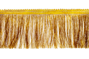 The fringe is golden with a long thin pile. Isolated on white background. Decor, design,...