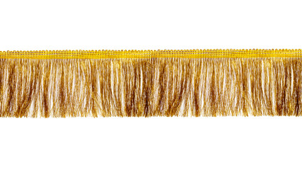The fringe is golden with a long thin pile. Isolated on white background. Decor, design,...