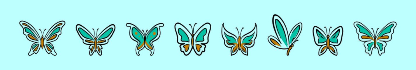 set of butterflies cartoon icon design template with various models. vector illustration isolated on blue background